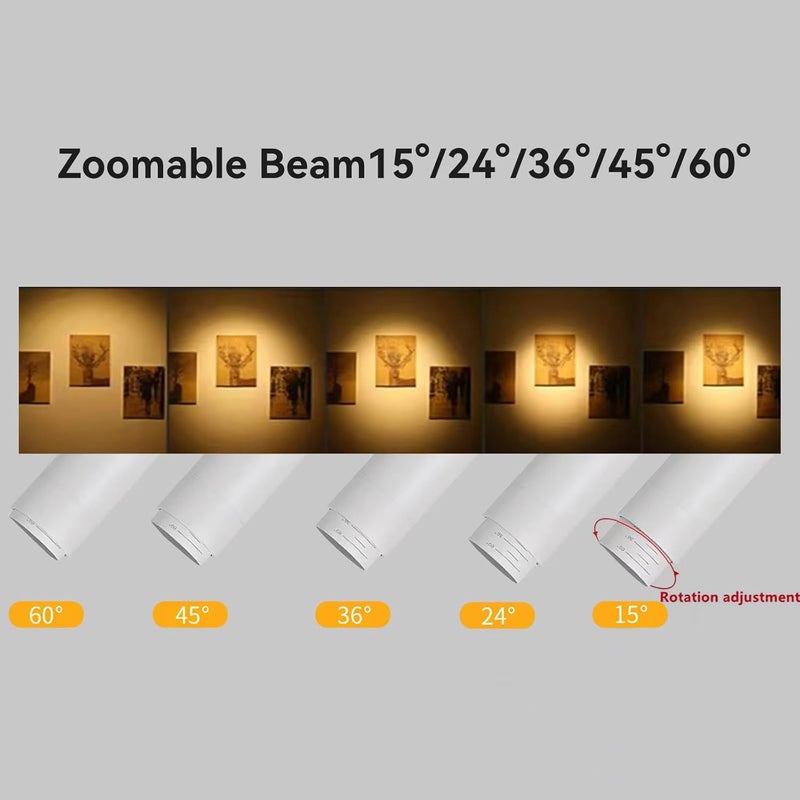 Ajbvp 5Color LED Track Lighting Kit 4 Lights Dimmable 48W Track Light,Zoomable15°/24°/36°/45°/60°-2700K/3000K/3500K4000K/5000K,Track Lighting for Accent Task Kitchen,Lumen 4800 (White) - Image 4
